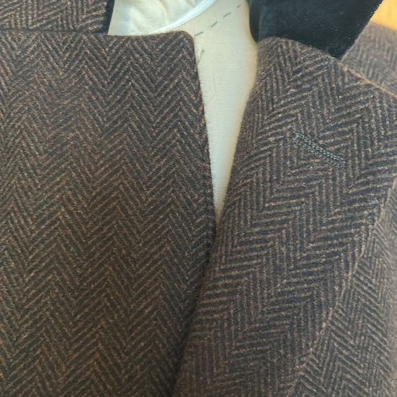 Dunhill Men’s Wool Coat Herringbone Brown Long 2X - Picture 12 of 16